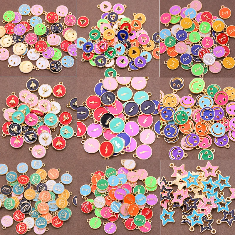 

10 шт. 12*15 мм полые в форме сердца, смайлик, звезда, пчела, тональный сплав, эмалированные подвески с лицом для женщин, девушек, самодельные сер...