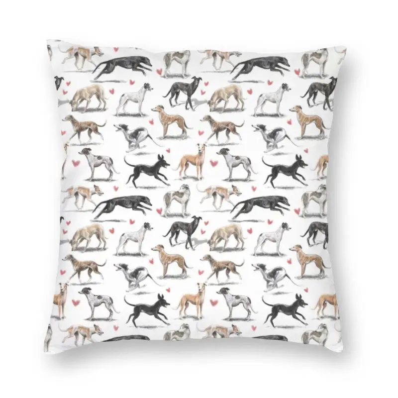 

Kawaii Greyhounds Pattern Cushion Cover Two Side Lurcher Whippet Sighthound Dog Throw Pillow Case for Car Pillowcase Home Decor