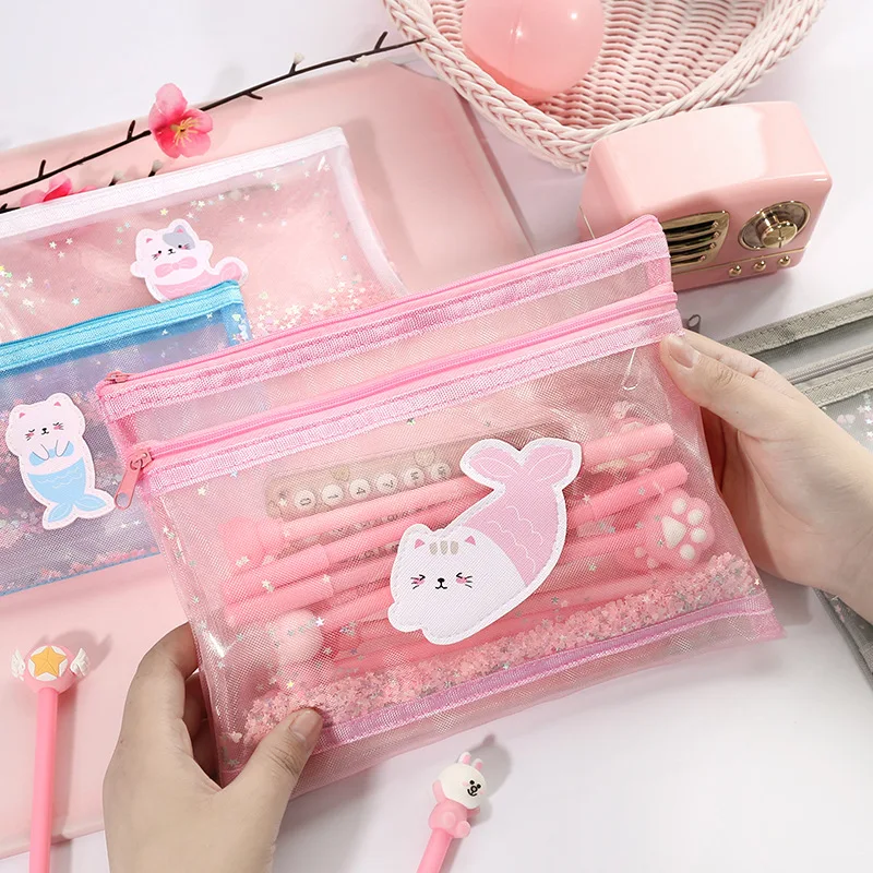 Милый держатель для файлов школьные принадлежности сетчатая прозрачная