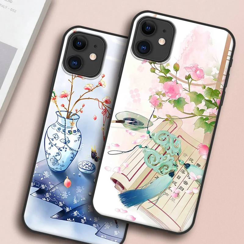 CAPAS для APPLE iPhone 11/11 Pro Max чехол мягкий силиконовый китайский стиль цветочный узор