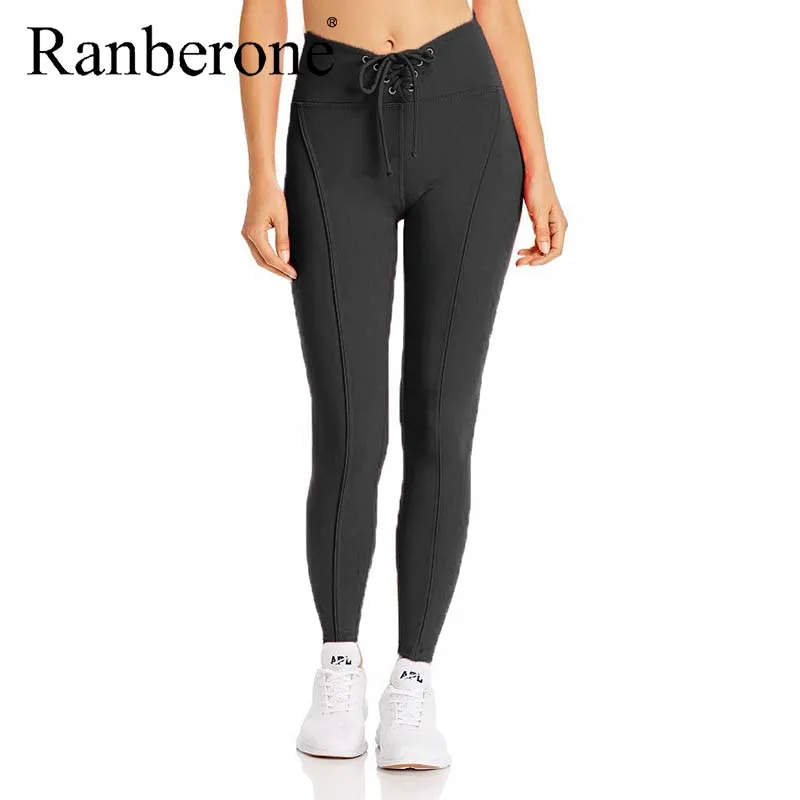 Ranberone 2020 Women Yoga Pants Naked Feel Fabric Workout Sport Joggers Pants High Waist Drawstring Fitness Running Sweatpants