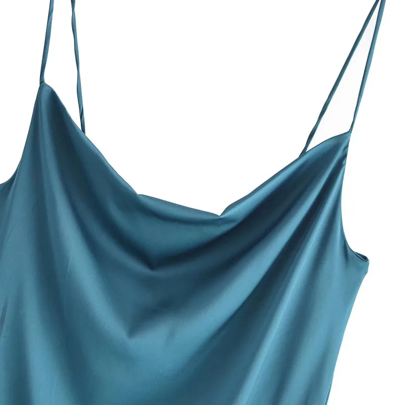 

Casual Silk Satin Nightdress Split Suspender Women Dress Backless Thin Straps Homewear