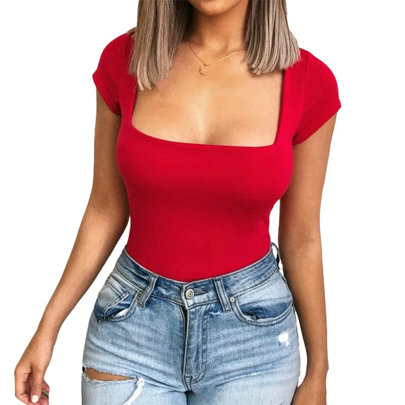 Боди женское однотонное с коротким рукавом повседневный пикантный облегающий