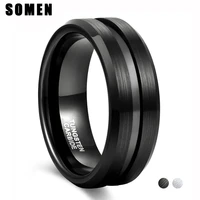 somen 8mm men ring classic black silver color tungsten carbide ring brushed wedding band male engagement rings anel masculino