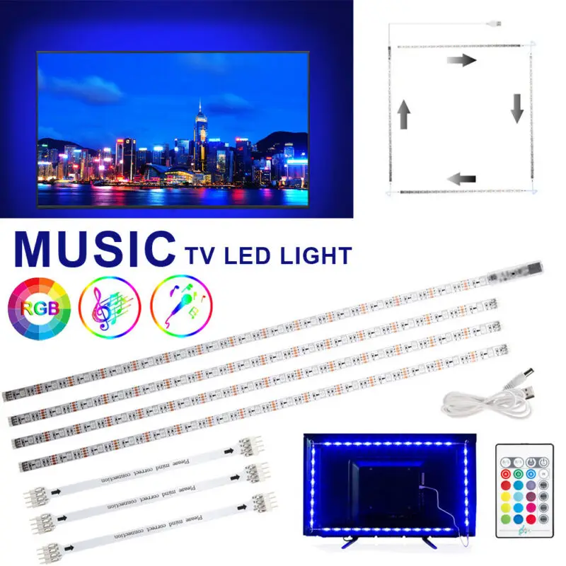 Новые поступления ТВ светодиодный задний светильник 4x50 см USB 5050 RGB полосы пульт