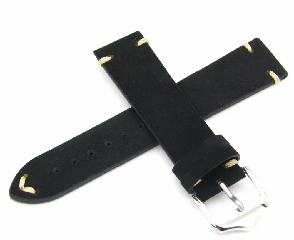 

CARLYWET 20 22 мм настоящая телячья замша кожа ручной работы стежка черный ремешок для часов Ремешок для часов Ролекс Omega Tag Heuer Tudor IWC