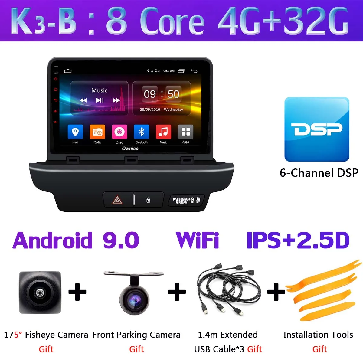 K3-B 360 ° панорамный 4G WiFi Android 9,0 8Core 4G+ 64G Автомобильный мультимедийный плеер gps навигация компактное минирадио CarPlay для Kia CEED - Цвет: K3-B