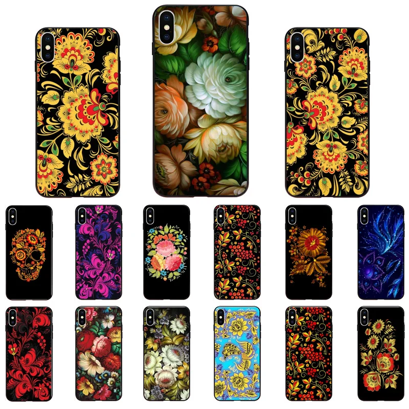 

Khokhloma Russian Pattern Flower Phone Case For iPhone 13 Pro Max 12 11 ProMax 12mini XS MAX XR SE2020 8 7 Plus X