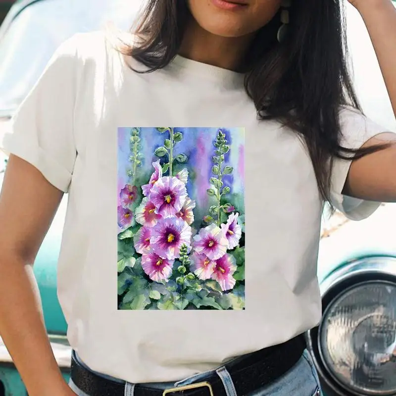 

Women Cartoon floral letter style lovely T Top Shirt aesthetic Ladies Print Female Graphic Fashion Tee Short Sleeve T-Shirts