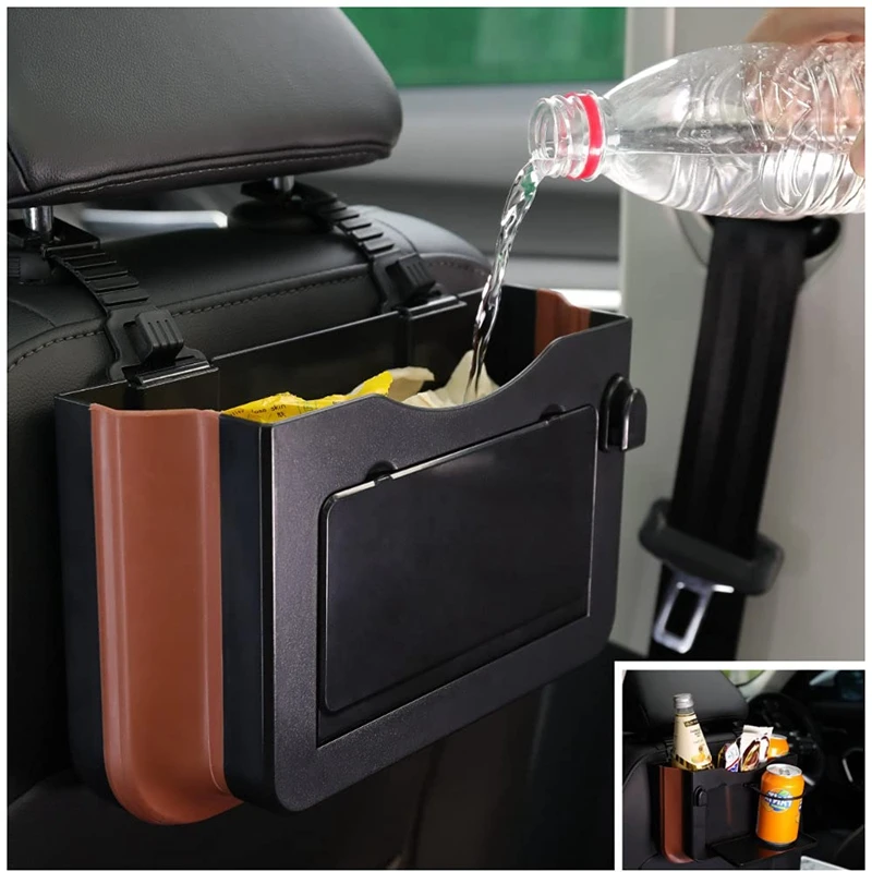Hanging Car Trash Can Collapsible Portable Waterproof Garbage Bag With Clip And Cup Holder Tray Back Seat Organizer | Автомобили и