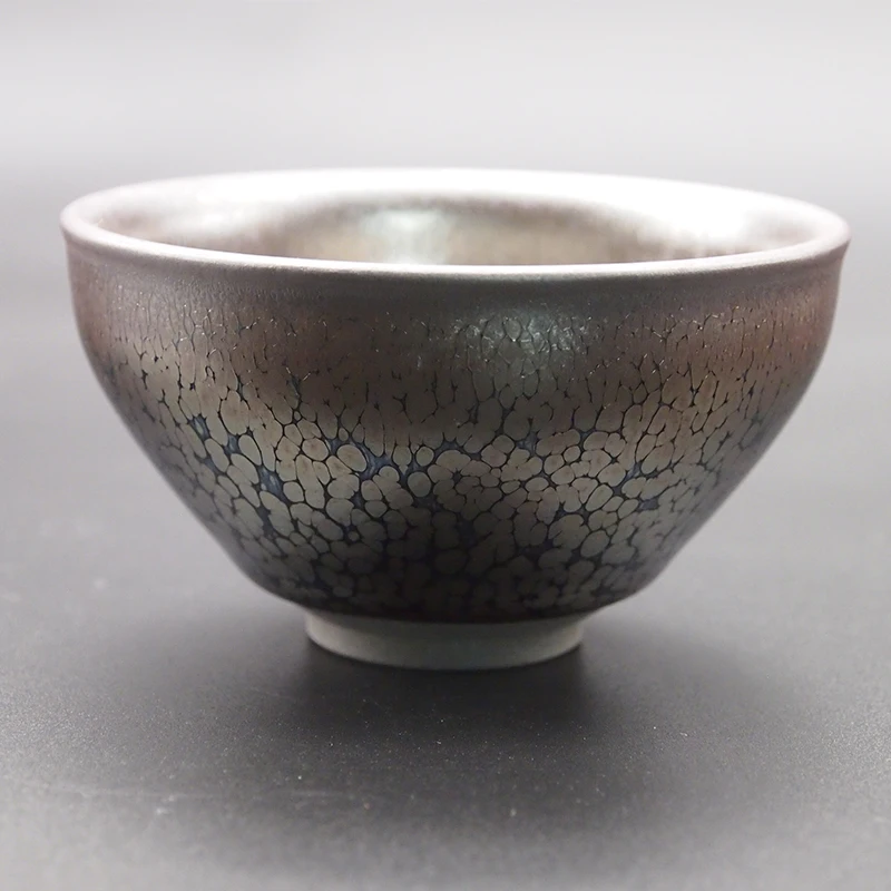 Чашка 110 мл серебристая керамическая чашка с узором в виде пятен масла чайная Temmoku