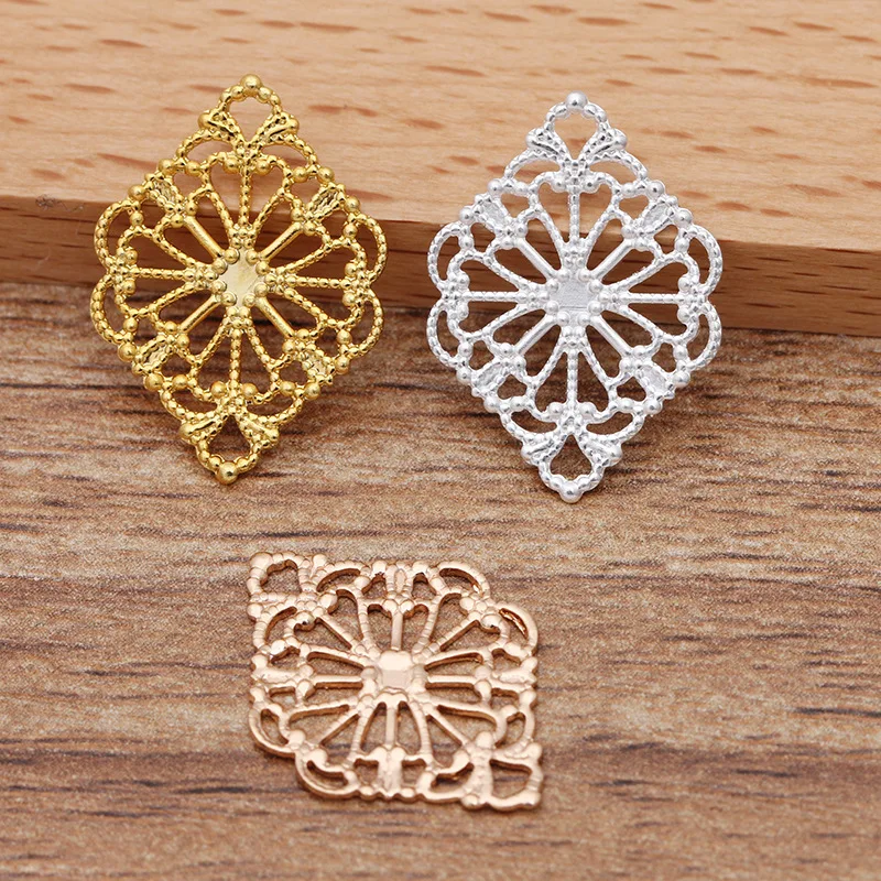 Посеребренные медные ажурные коннекторы с цветами филигранные соединители