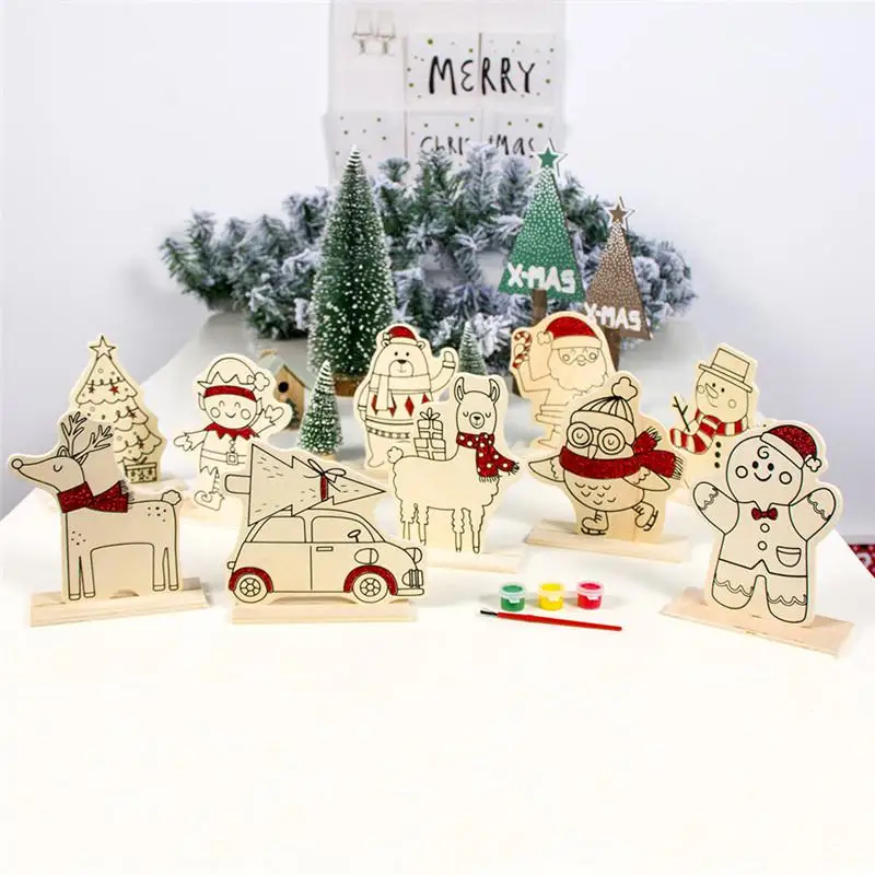 

Xmas New Year Christmas decoration DIY Christmas wooden hand-painted ornaments Children's color painting board With paint FZ288