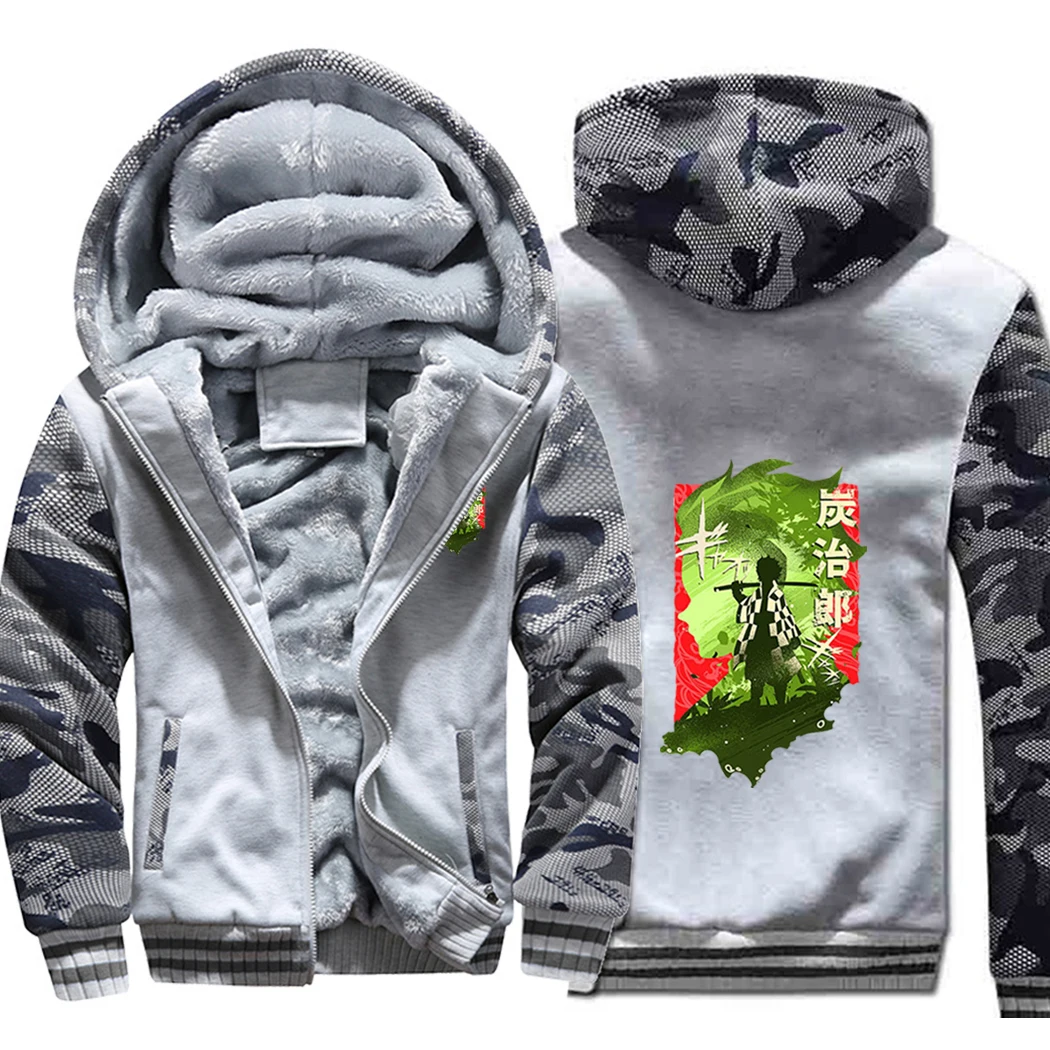 

Demon Slayer Kamado Tanjirou Raglan Japanese Anime Kimetsu No Yaiba Raglan Thick Hoodies Top Men Jackets Winter Warm Sweatshirts