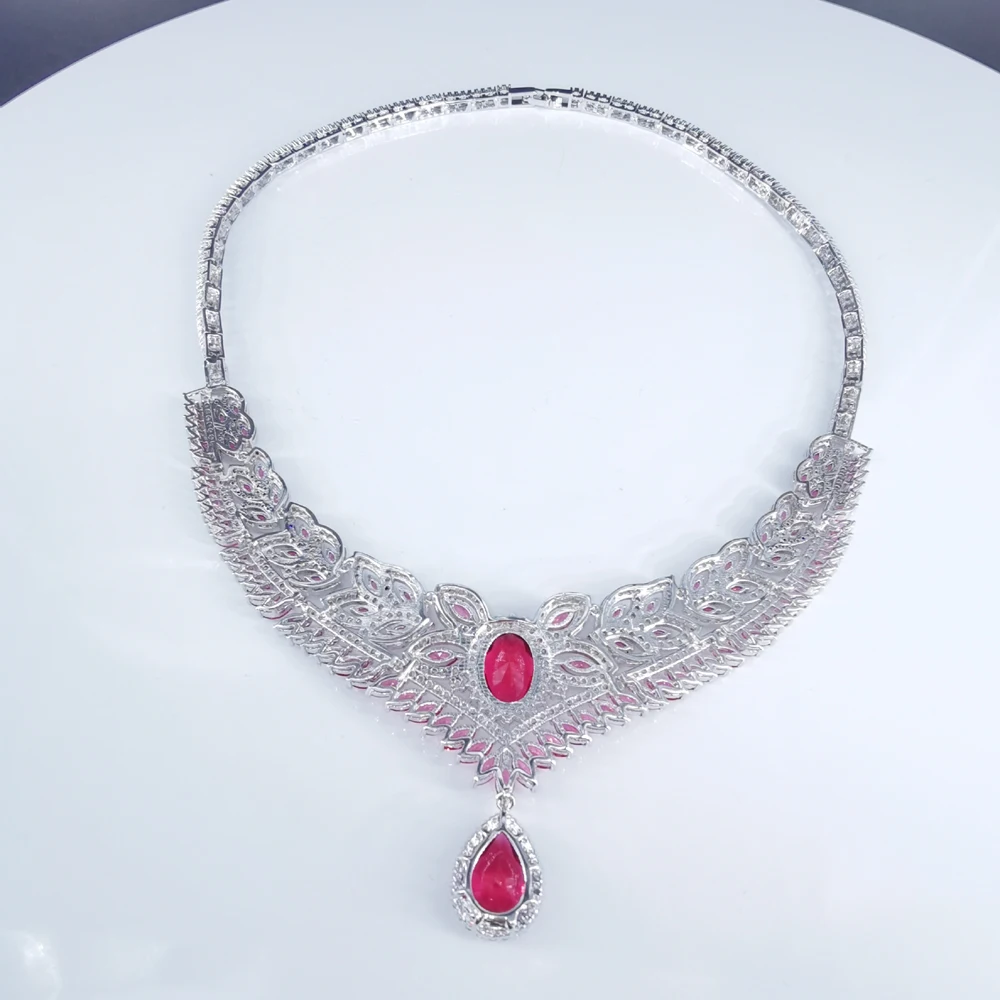 Новинка модное ретро красное циркониевое ожерелье серьги браслет кольцо для