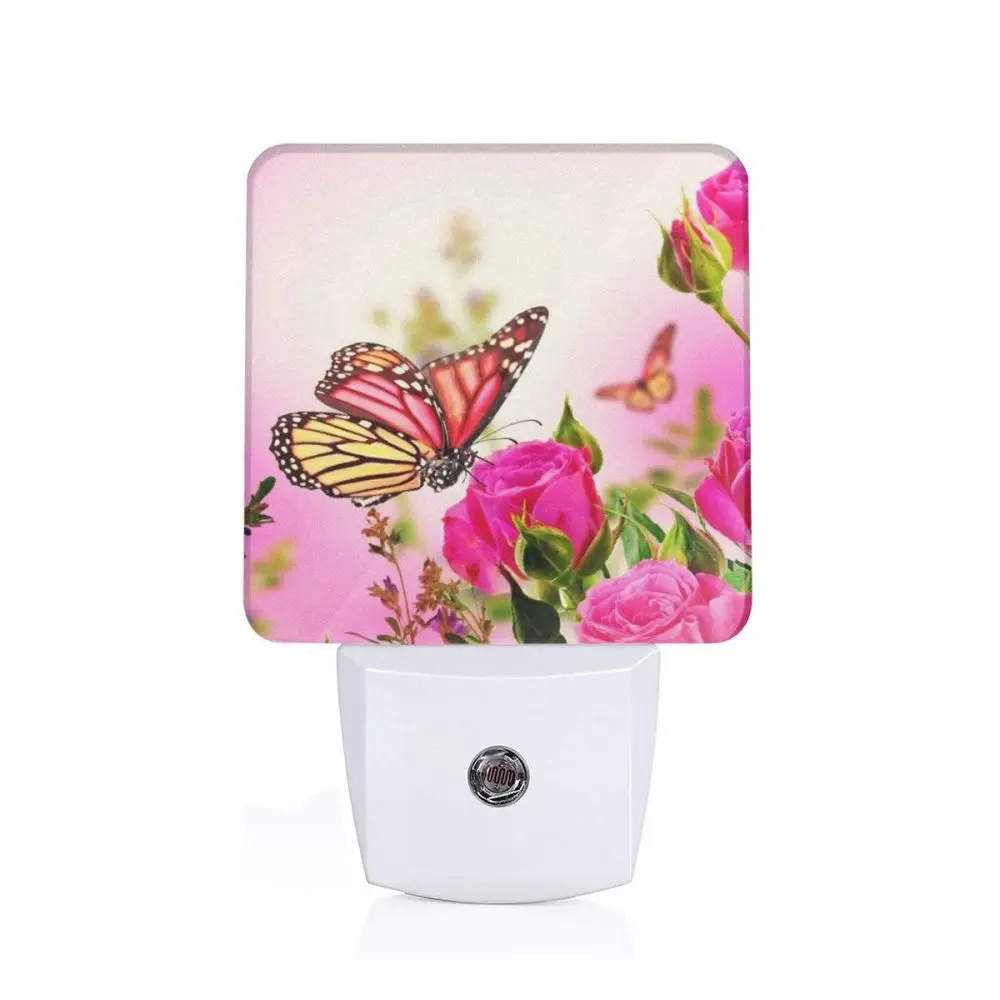 

Butterfly Rose Floral Led Night Light with Auto Dusk to Dawn Sensor Bedroom Kids Room Kitchen Stairway Adjustable Brightness