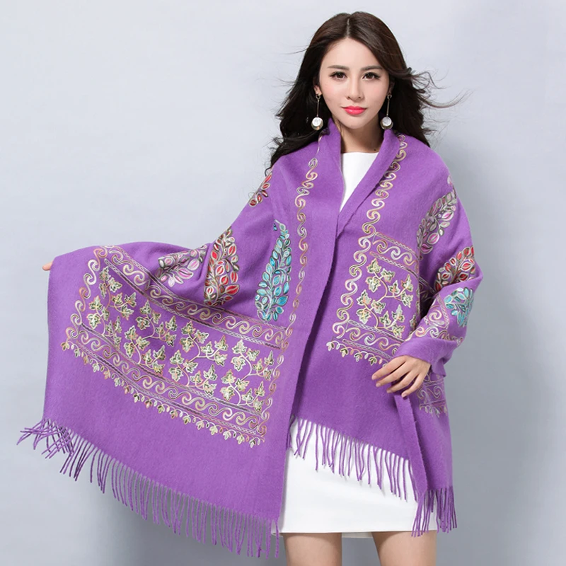 

Winter Shawl cream Scarf Women Warm Long Scarves Female Autumn Edging Shawl Floral Embroidery Scarf new fashion