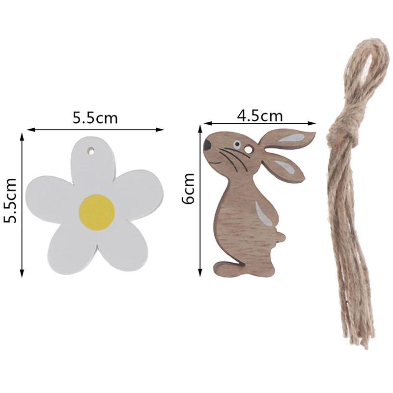 8PCS/Pack Easter Wooden Rabbit White Flower Nordic Style Pendant Ornaments Craft | Дом и сад
