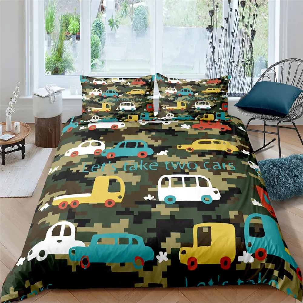 

Excavator Tractor Comforter Cover Cartoon Machinery Bulldozer Pattern Bedding Set For Kids Boys Duvet Cover With Pillowcases