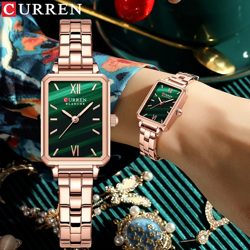 

CURREN Small Square Watch Simple Graceful and Fashionable Square Dial Small Quartz Watch Ins Women's Watch Waterproof