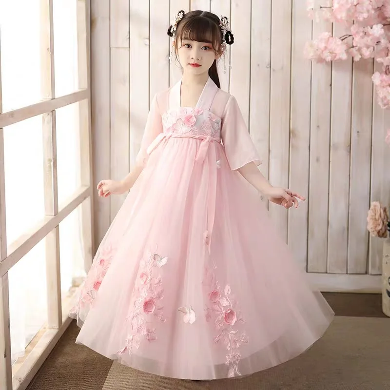 

Chinese Traditional Hanfu Dress Girls Fairy Dress Chiffon Hanfu Lovely Skirt for Summer Daily Wear Dress