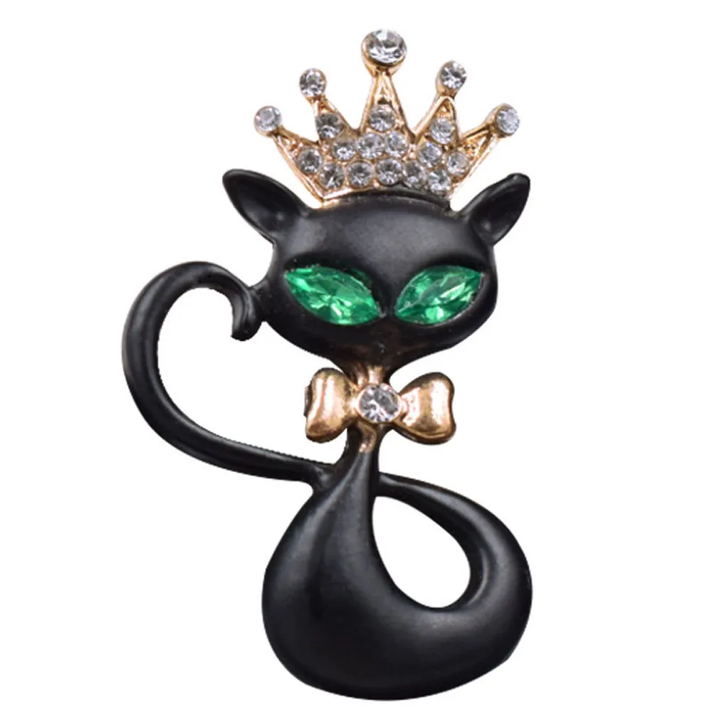 Броши-кошки унисекс с черной эмалью и зелеными глазами симпатичная брошь в виде