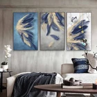 Картина на холсте с изображением перьев, постеры и принты в скандинавском стиле, настенные картины для гостиной, роскошное украшение, Современная абстракция Синяя