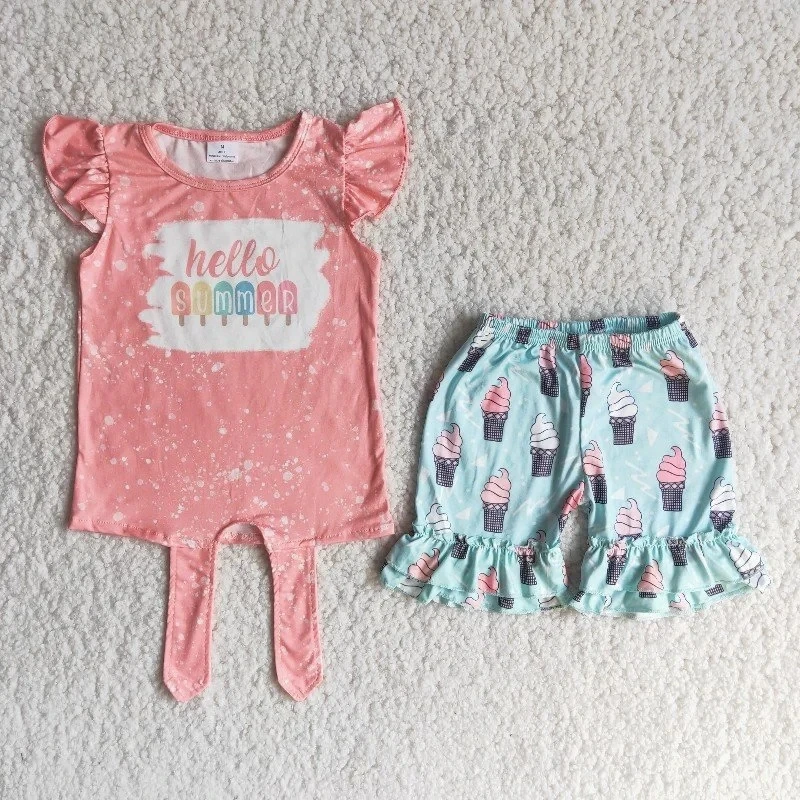 

Оптовая продажа, детские летние комплекты одежды для маленьких девочек, детская Милая рубашка с короткими рукавами и короткими рукавами в стиле ледяной лолитки, шорты с оборками, эксклюзивная одежда