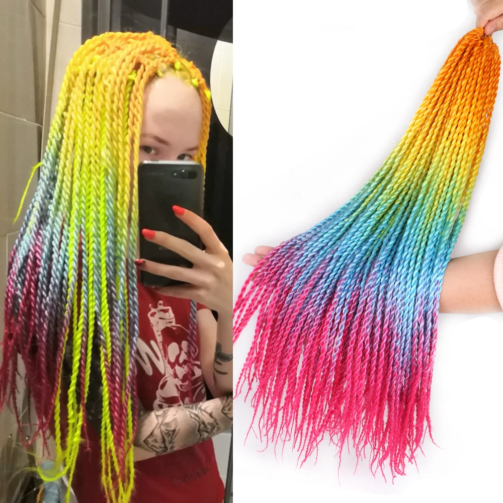 

Rainbow Color Synthetic Braiding Hair Ombre Senegalese Twist Crochet Braids 24" 20Strands/Pack Cute Twist Crochet Hair