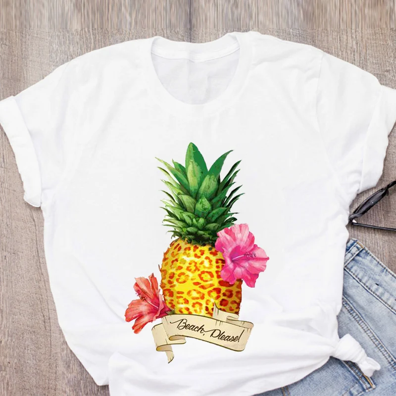 

2021 Women Graphic Pineapple Beach Vacation Mermaid Short Sleeve Summer Lady Tops T-Shirt Womens Clothing Tees Female TShirt