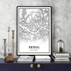 Настенные плакаты и картины с изображением Сеульского города, черно-белого цвета, для гостиной, домашнего декора