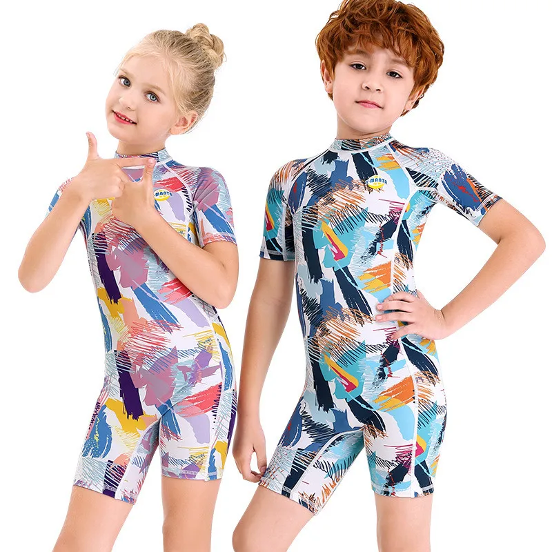 

Children's swimsuit one-piece short sleeved shorts sunscreen drifting snorkeling fast dry