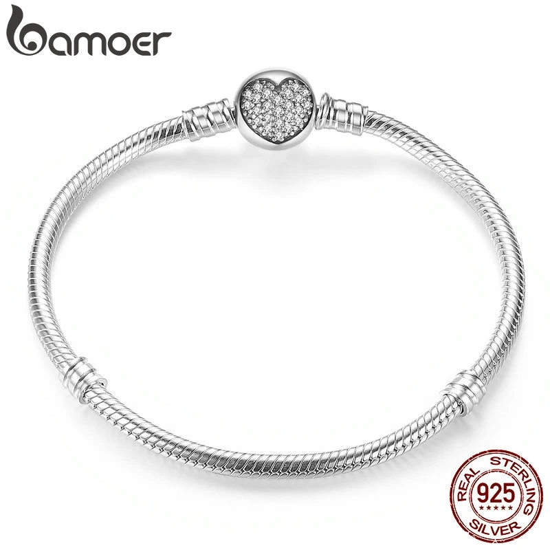 BAMOER, Настоящее серебро 925 пробы, классический браслет на цепочке в виде змеи и браслет для женщин, ювелирные изделия из стерлингового серебра PAS916
