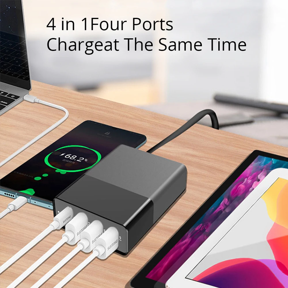 Fivetech 48 Вт Быстрая зарядка 4 порта с адаптером питания QC3.0 PD для Xiaomi iPhone Huawei Samsung
