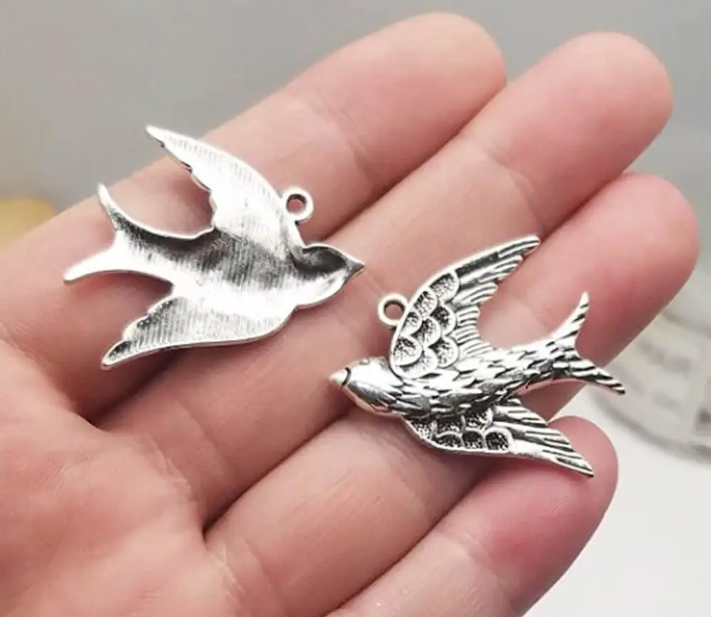 10 шт./лот-33x28 мм подвеска в виде птицы посеребренные подвески античном стиле