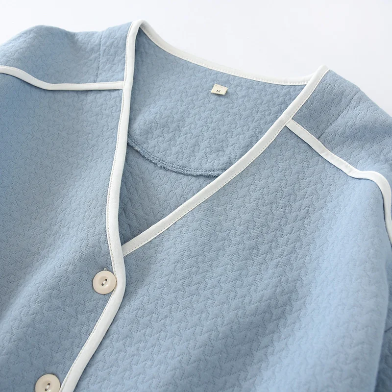 

New Autumn and Winter Leisure Tops Women's Long-sleeved Trousers Cotton Thick Air Layer Solid Color Warm Simple Pajamas Set