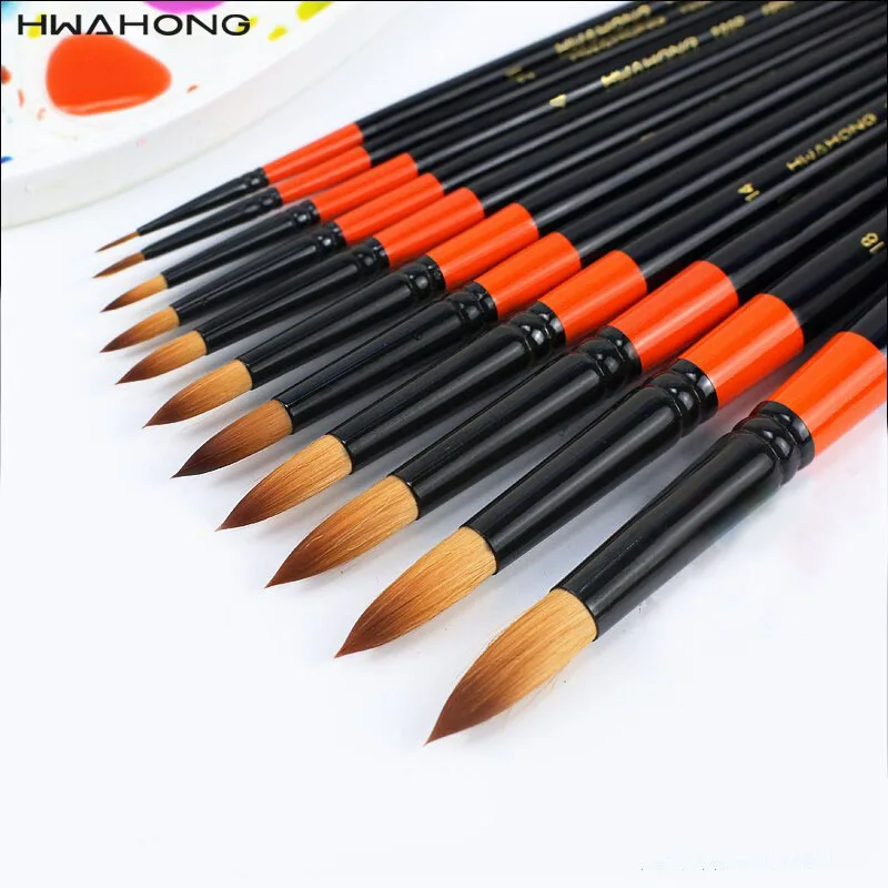 Hwahong 700R Nylon Hair Paint Brush Set for Drawing Watercolor Oil-painting Acrylic Painting Bruses Pen for Artist Art Supplies