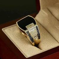 classic mens gold plated wedding ring black white zircon gems ring band engagement ring boyfriend party jewelry lovers gifts