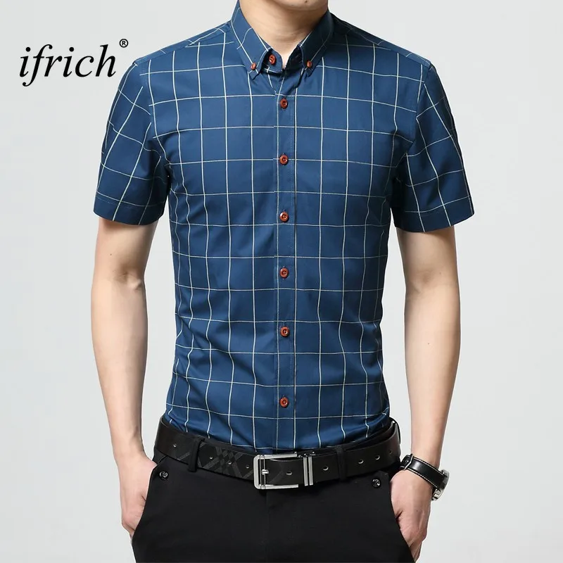 2019 мужская клетчатая рубашка Повседневная Деловая тонкая Baju белая синяя с