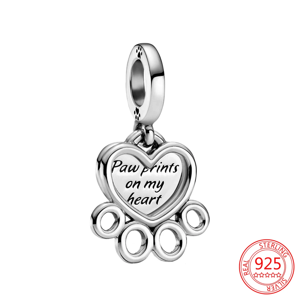 

New 925 Sterling Silver for Women Jewelry Gift Charm Heart & Paw Pendant Fit Original Pandora Bracelet Necklace Charms Beads