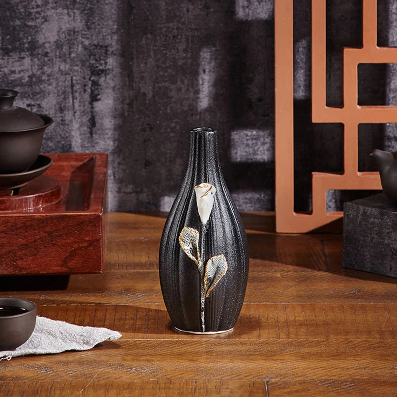 

Chinese Retro Mini Vase Ceramic Black Vases Home Decoration Ins Living Room Decoration Dried Flower Vase Decor Flower Pot Вазаде