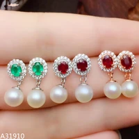 kjjeaxcmy boutique jewelry 925 sterling silver inlaid natural emerald ruby pearl ladies ring support detection new luxury
