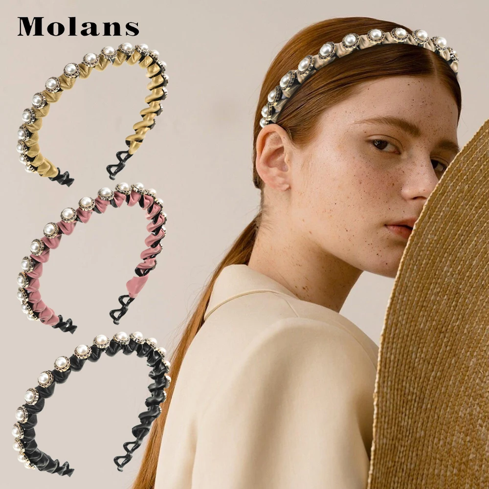 

MOLANS новый искусственный жемчуг эластичный обруч для волос Высокое качество Сплошной Цвет Тканый декоративный обруч Дамская мода аксессуар...