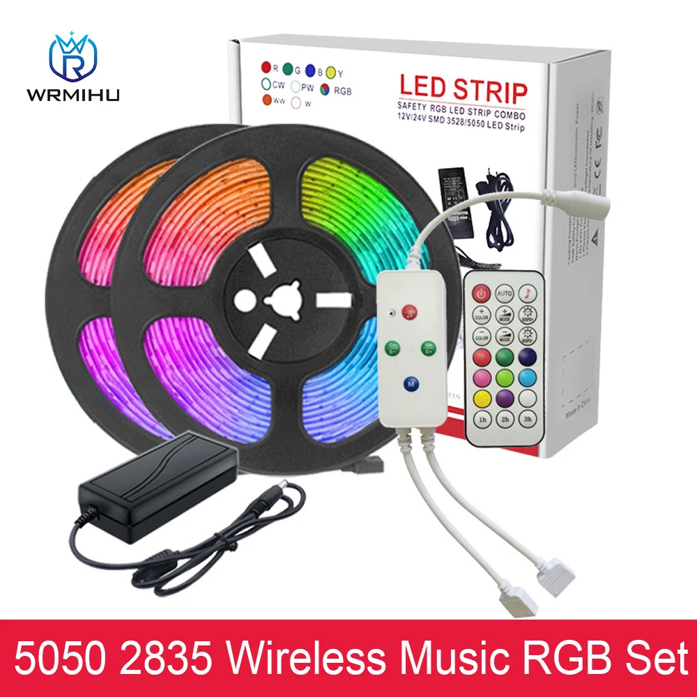 DC12-24V SMD5050/2835 30/60leds/m Wireless RF 21-Key RGB LED Light Strip Set Music Timing Controller Dual Output + Power Supply