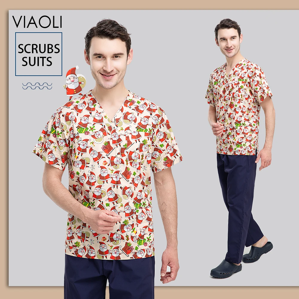

Unisex Beauty Salon Uniform Medical Surgical Dental Hospital Scrubs Tops 100% Cotton Doctor Nursing Top Lab Spa Working Clothes
