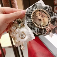 korea handmade vintage plaid bowknot pearl rhinestone badge brooches pins fashion jewelry woman accessories jqgwbh037e