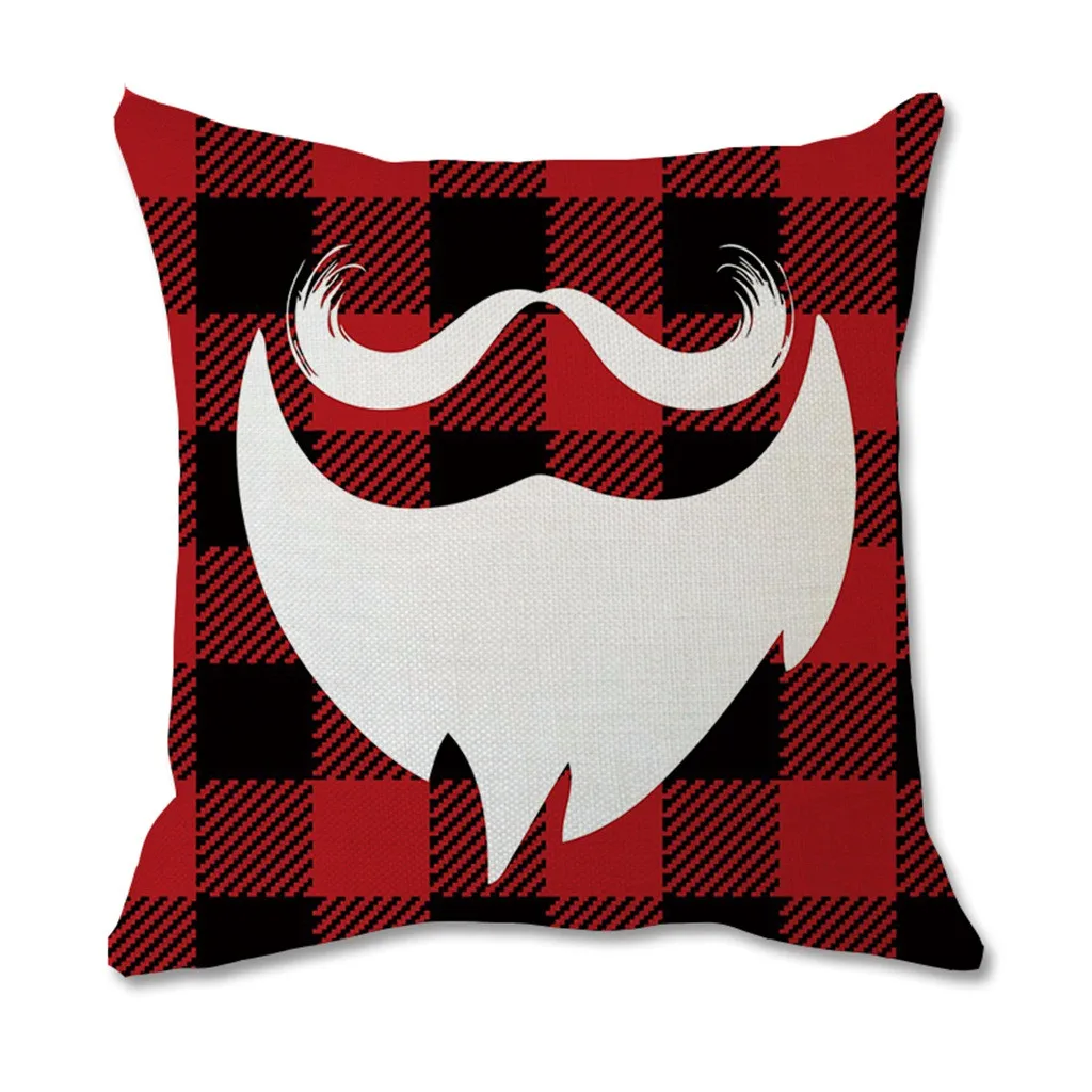 Рождественский олень Санта белый Принт хлопок Мягкая льняная красная клетчатая