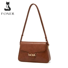 FOXER Brand Ladies Vintage Shoulder Handbag Luxury Women Classical Crossbody Bag Cow Leather Girls Flip Purse Casual Mini Tote