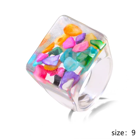 Женское прозрачное кольцо с фруктовым узором, квадратное кольцо из смолы и акрила, подарочное кольцо для женщин и девушек, 2021