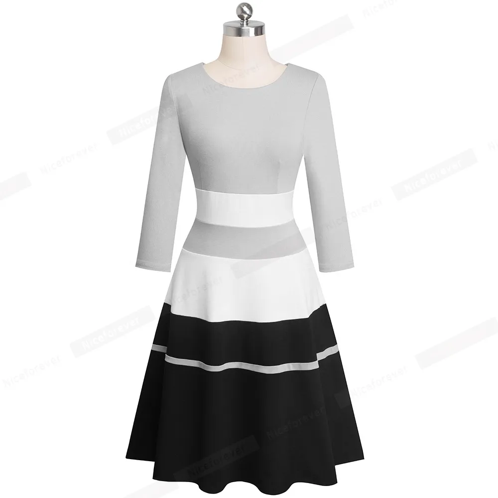 Хорошее-forever ретро элегантное контрастное цветное лоскутное vestidos деловые вечерние расклешенные трапециевидные женские зимние платья A173